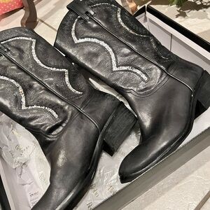 Reba Black Leather Western Boots